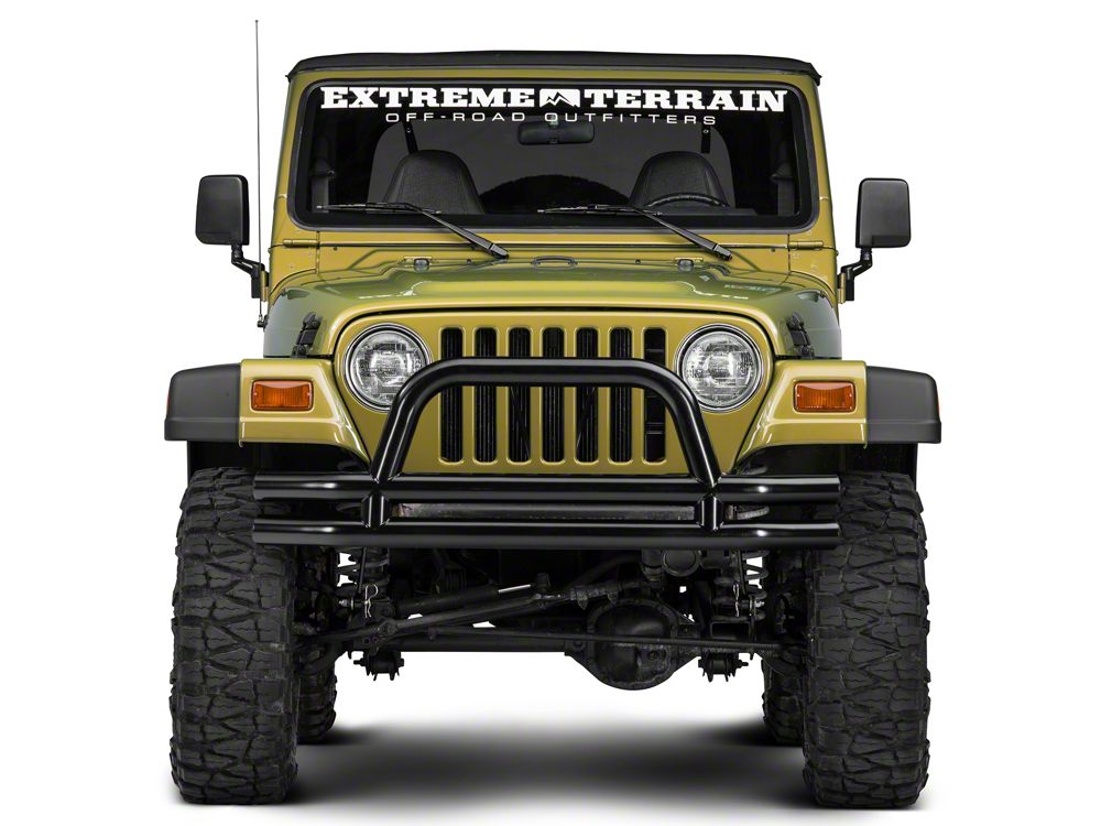 Barricade Double Tubular Front Bumper with Classic Over-Rider Hoop; Gloss Black (87-06 Jeep Wrangler YJ & TJ)