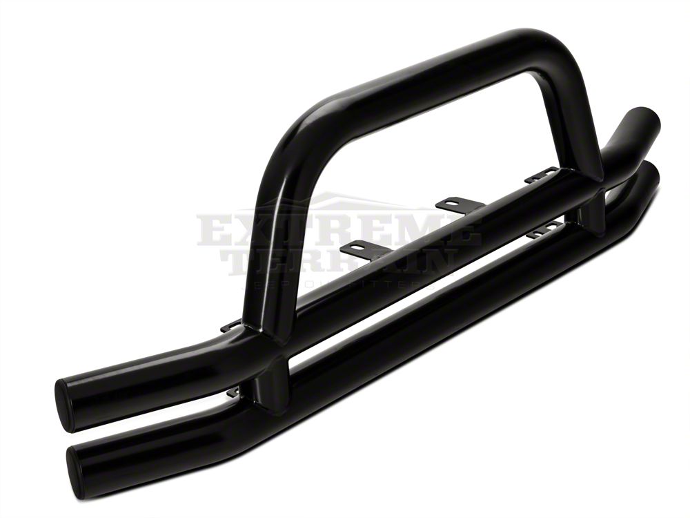 Barricade Double Tubular Front Bumper with Classic Over-Rider Hoop; Gloss Black (87-06 Jeep Wrangler YJ & TJ)