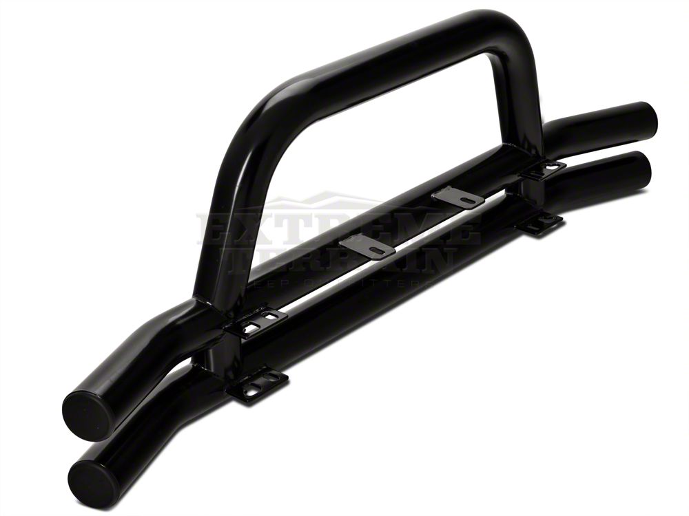 Barricade Double Tubular Front Bumper with Classic Over-Rider Hoop; Gloss Black (87-06 Jeep Wrangler YJ & TJ)