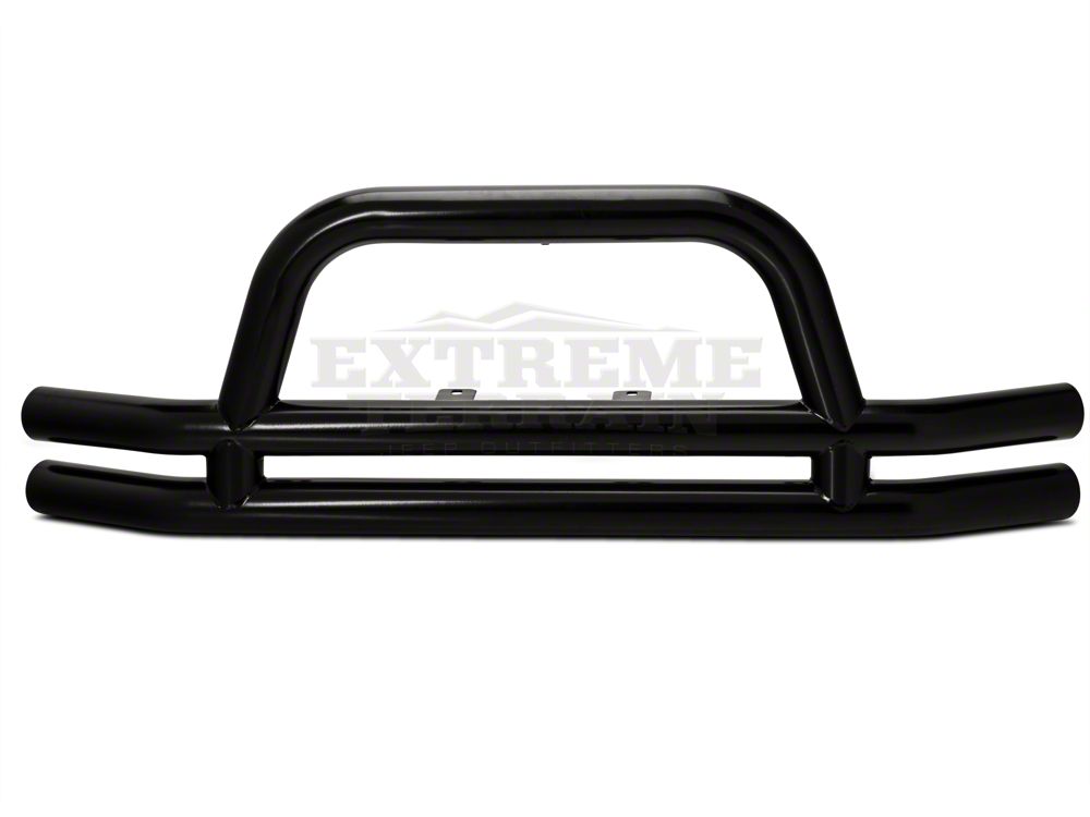 Barricade Double Tubular Front Bumper with Classic Over-Rider Hoop; Gloss Black (87-06 Jeep Wrangler YJ & TJ)