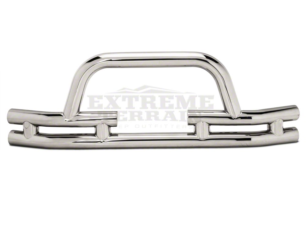 Barricade Double Tubular Front Bumper with Winch Cutout; Polished (87-06 Jeep Wrangler YJ & TJ)