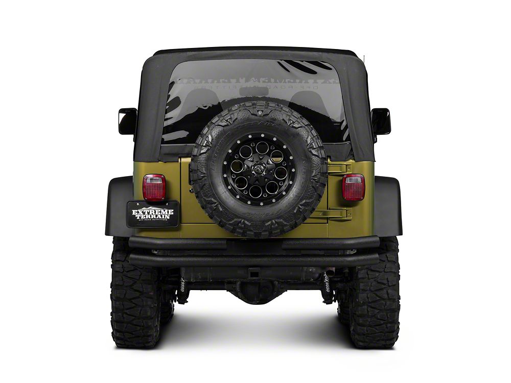 Barricade Double Tubular Rear Bumper with Receiver Hitch; Textured Black (76-06 Jeep CJ, Wrangler YJ & TJ)