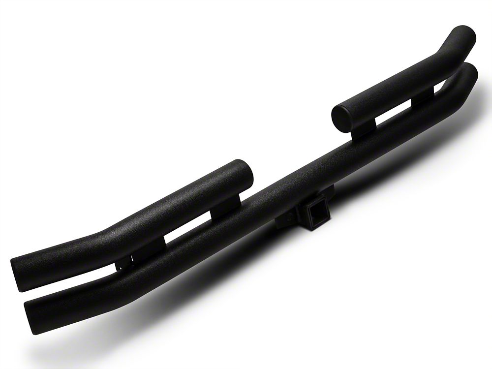 Barricade Double Tubular Rear Bumper with Receiver Hitch; Textured Black (76-06 Jeep CJ, Wrangler YJ & TJ)