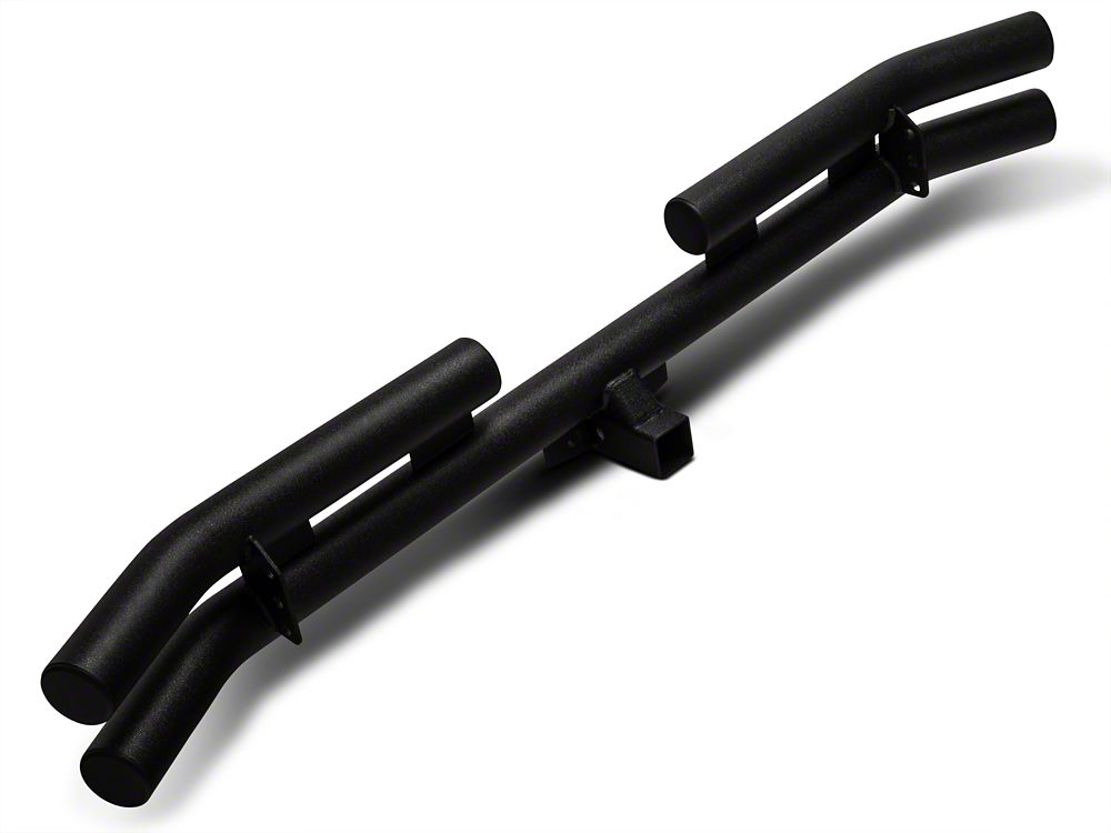 Barricade Double Tubular Rear Bumper with Receiver Hitch; Textured Black (76-06 Jeep CJ, Wrangler YJ & TJ)