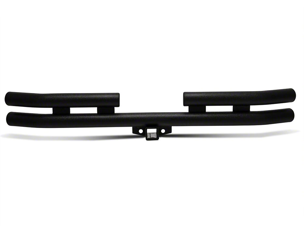 Barricade Double Tubular Rear Bumper with Receiver Hitch; Textured Black (76-06 Jeep CJ, Wrangler YJ & TJ)