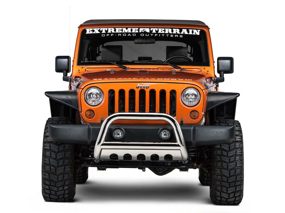 Barricade 3-Inch Bull Bar with Skid Plate; Stainless Steel (10-18 Jeep Wrangler JK)