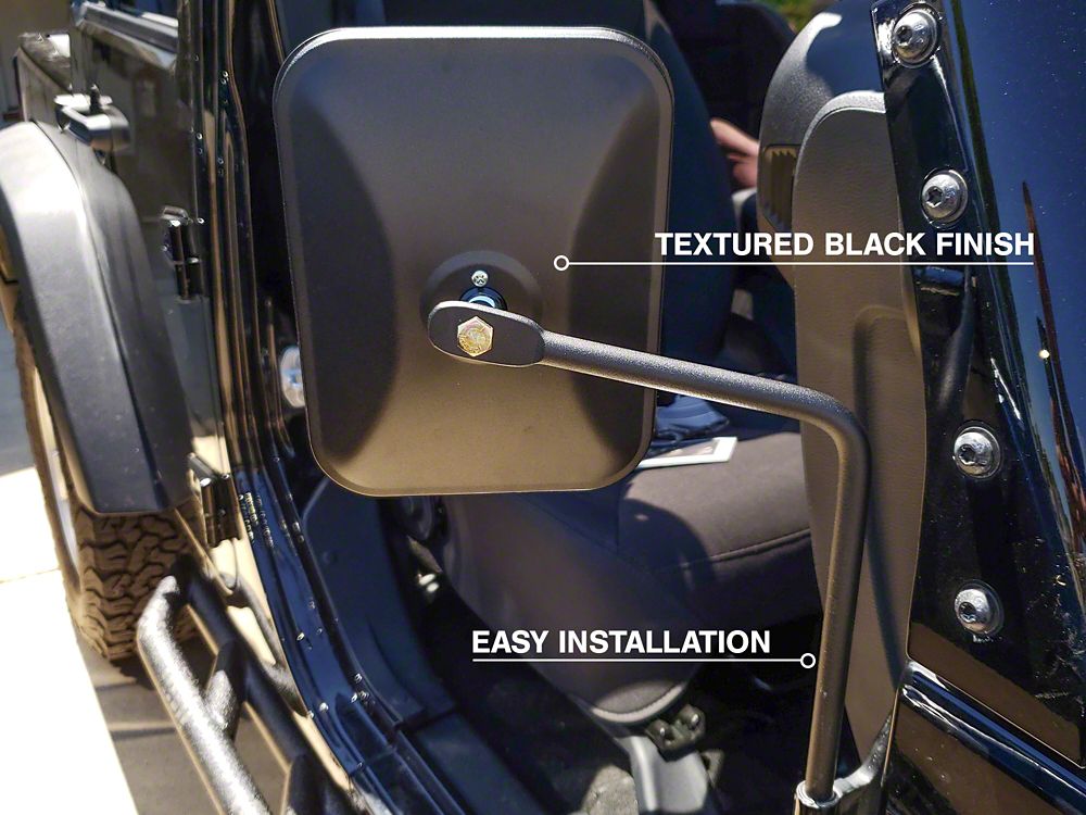 Barricade Rectangular Adventure Mirrors; Textured Black (07-25 Jeep Wrangler JK & JL)