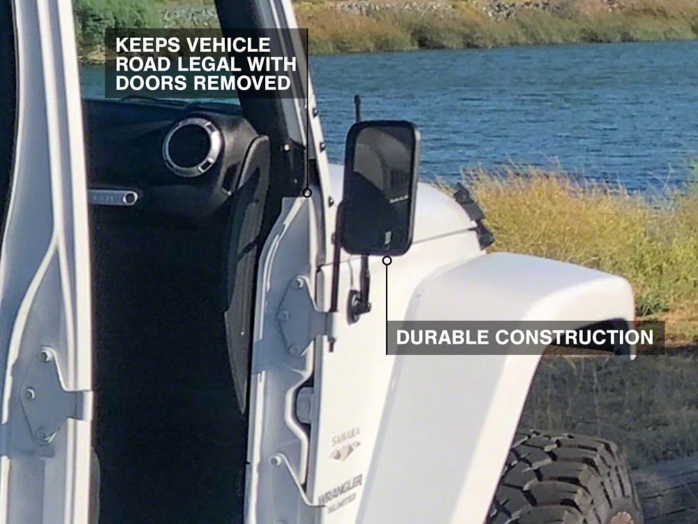 Barricade Rectangular Adventure Mirrors; Textured Black (07-25 Jeep Wrangler JK & JL)