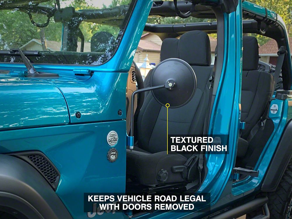 Barricade Round Adventure Mirrors; Textured Black (66-25 Jeep CJ5, CJ7, Wrangler YJ, TJ, JK & JL)