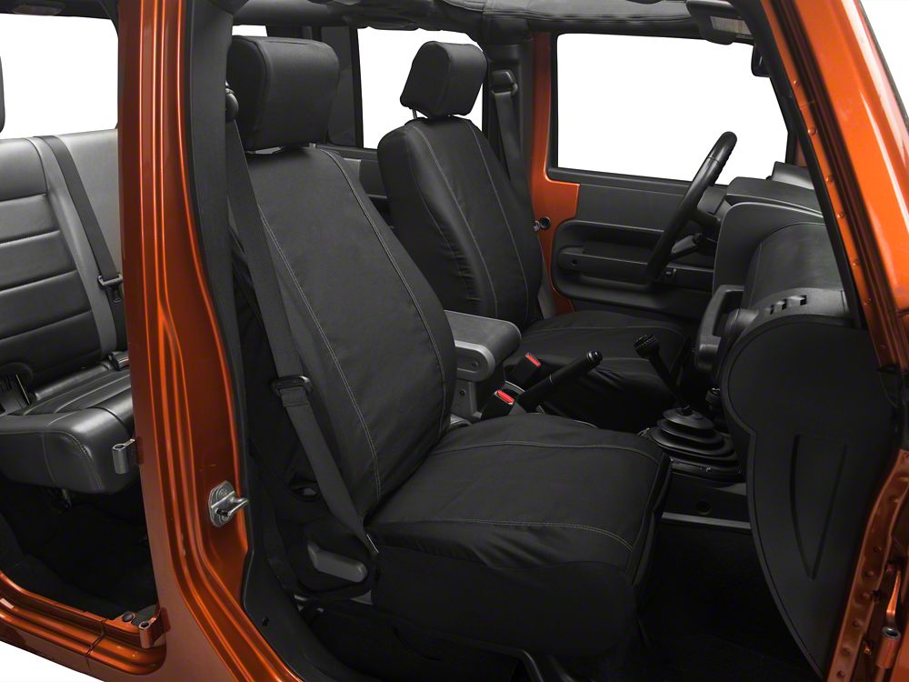 Barricade Custom Trailproof Front Seat Covers with Pockets; Black (07-18 Jeep Wrangler JK)