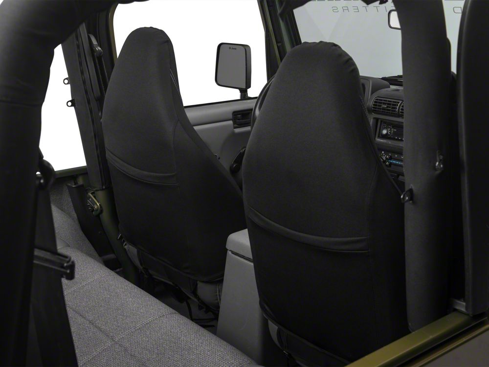 Barricade Custom Front Seat Covers with Pockets; Black (97-06 Jeep Wrangler TJ)