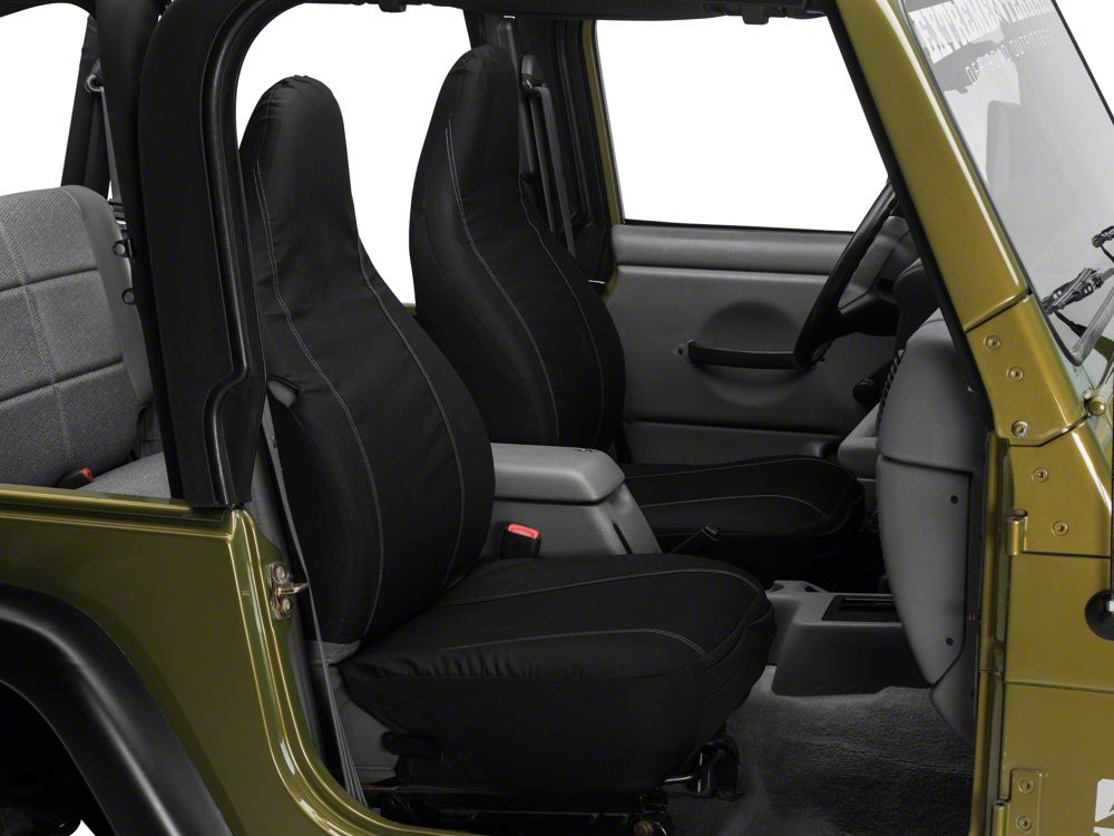 Barricade Custom Front Seat Covers with Pockets; Black (97-06 Jeep Wrangler TJ)