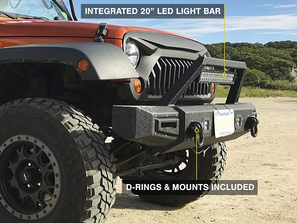 Barricade Vision Series Front Bumper with LED Fog Lights, Work Lights and 20-Inch LED Light Bar (07-18 Jeep Wrangler JK)