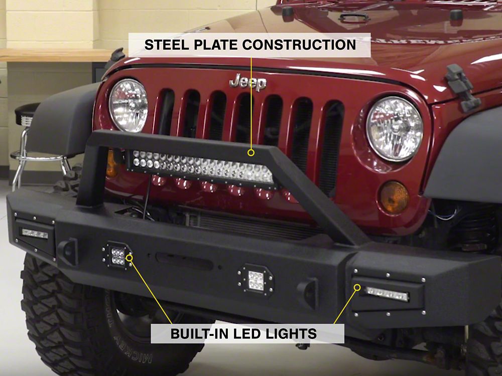 Barricade Vision Series Front Bumper with LED Fog Lights, Work Lights and 20-Inch LED Light Bar (07-18 Jeep Wrangler JK)