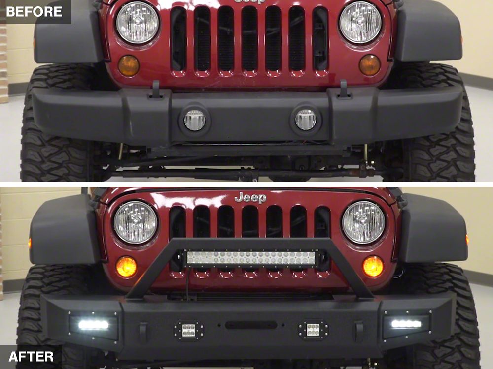 Barricade Vision Series Front Bumper with LED Fog Lights, Work Lights and 20-Inch LED Light Bar (07-18 Jeep Wrangler JK)