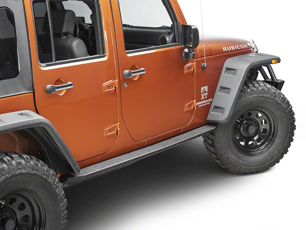 Barricade HD Rock Sliders with LED Rock Lights; Textured Black (07-18 Jeep Wrangler JK 4-Door)
