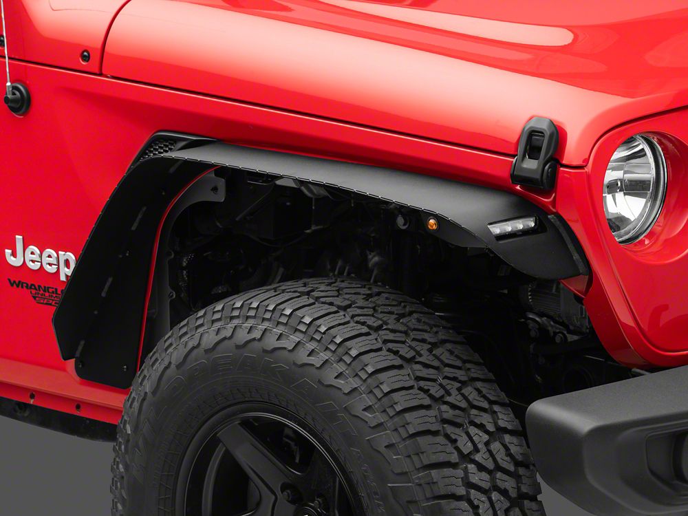 Barricade HD Flat Fender Flares with LED DRL and Turn Signal; Front (18-25 Jeep Wrangler JL)