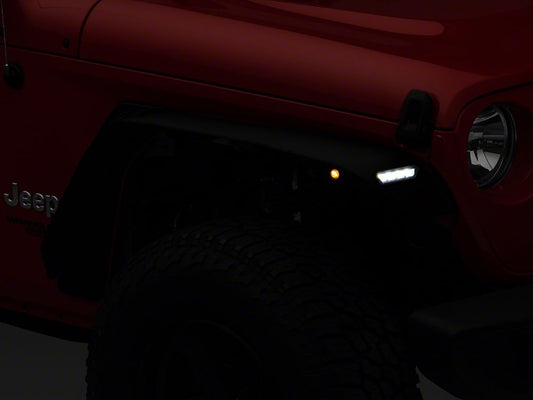 Barricade HD Flat Fender Flares with LED DRL and Turn Signal; Front (18-25 Jeep Wrangler JL)