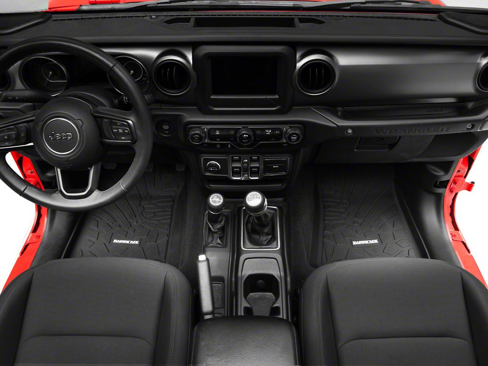 Barricade Custom Fit All-Weather Front and Rear Floor Liners; Black (18-25 Jeep Wrangler JL 4-Door)