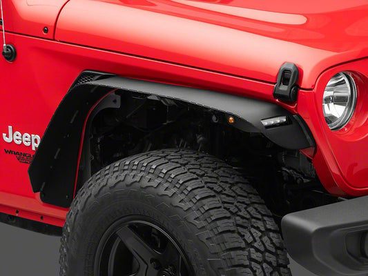Barricade HD Flat Fender Flares with LED DRL and Turn Signal; Front and Rear (18-26 Jeep Wrangler JL)