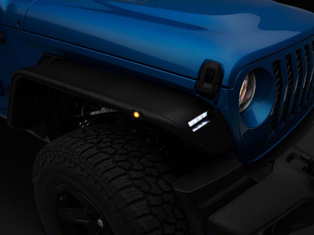Barricade Tubular Fender Flares with LED DRL and Marker Lights; Front (20-25 Jeep Gladiator JT)
