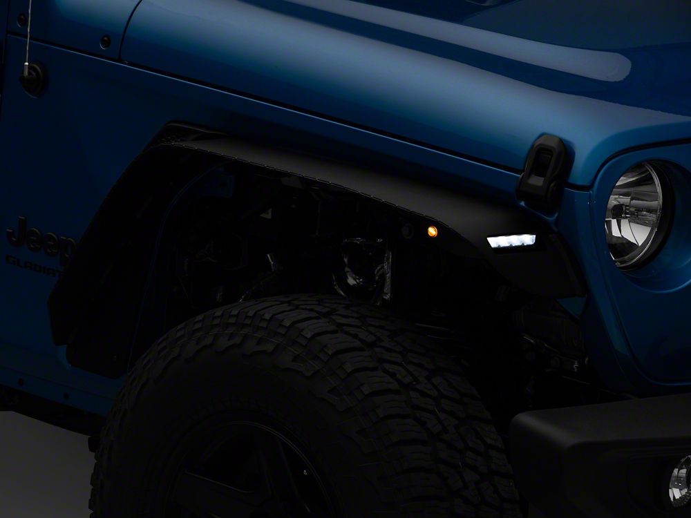 Barricade HD Flat Fender Flares with LED DRL and Turn Signal; Front (20-25 Jeep Gladiator JT)