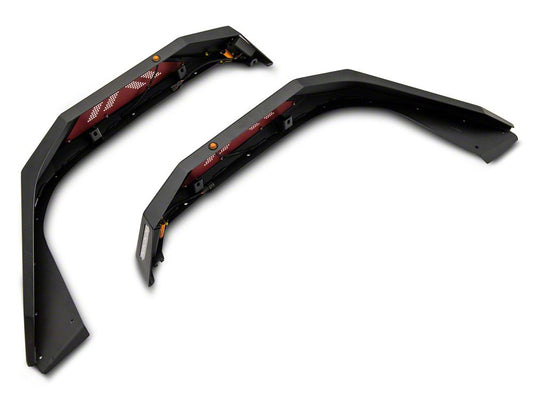 Barricade X-Series Front Fender Flares with LED DRL and Marker Lights; Red Inserts (20-25 Jeep Gladiator JT)