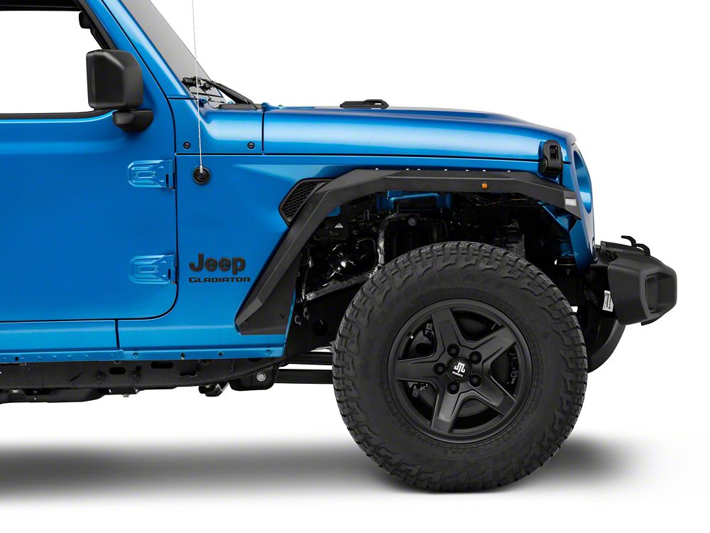 Barricade X-Series Front Fender Flares with LED DRL and Marker Lights; Red Inserts (20-25 Jeep Gladiator JT)