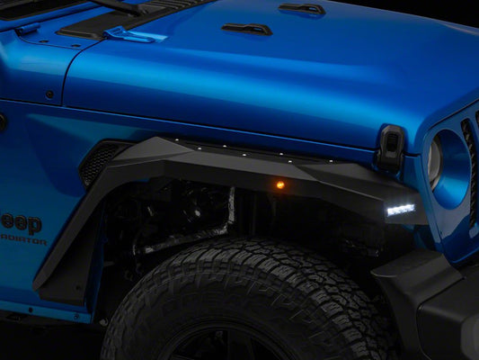 Barricade X-Series Front Fender Flares with LED DRL and Marker Lights; Black Inserts (20-25 Jeep Gladiator JT)
