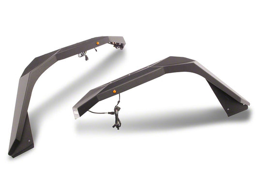 Barricade X-Series Fender Flares with LED DRL and Marker Lights; Black Inserts; Front (20-25 Jeep Gladiator JT)