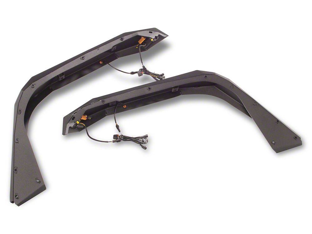 Barricade X-Series Fender Flares with LED DRL and Marker Lights; Black Inserts; Front (20-25 Jeep Gladiator JT)