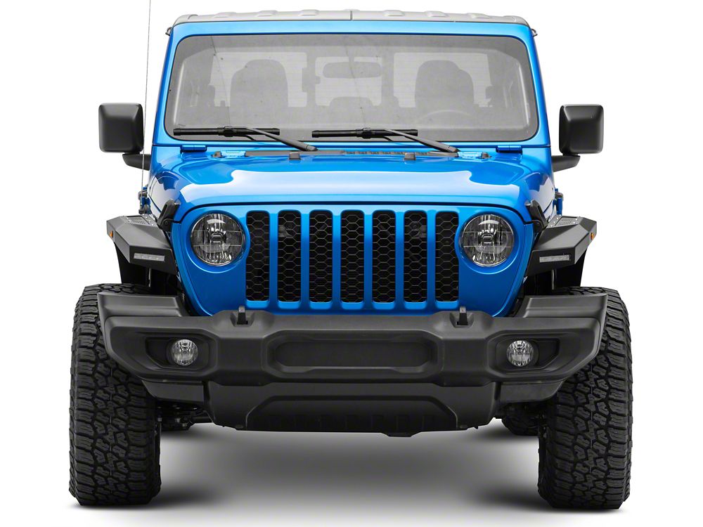 Barricade X-Series Fender Flares with LED DRL and Marker Lights; Black Inserts; Front (20-25 Jeep Gladiator JT)
