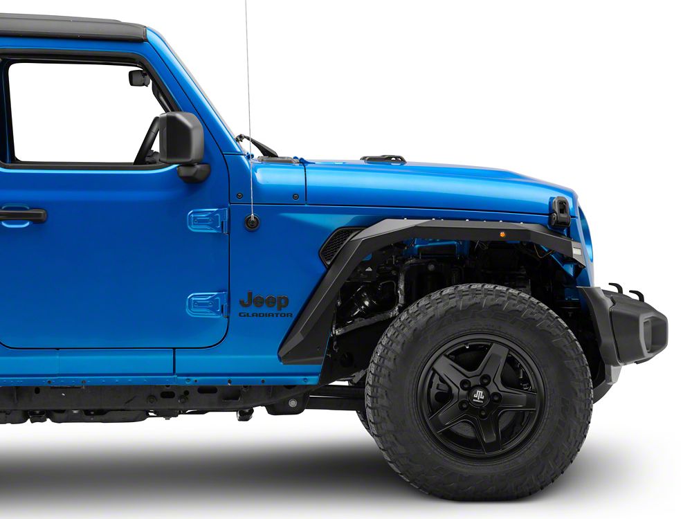 Barricade X-Series Fender Flares with LED DRL and Marker Lights; Black Inserts; Front (20-25 Jeep Gladiator JT)