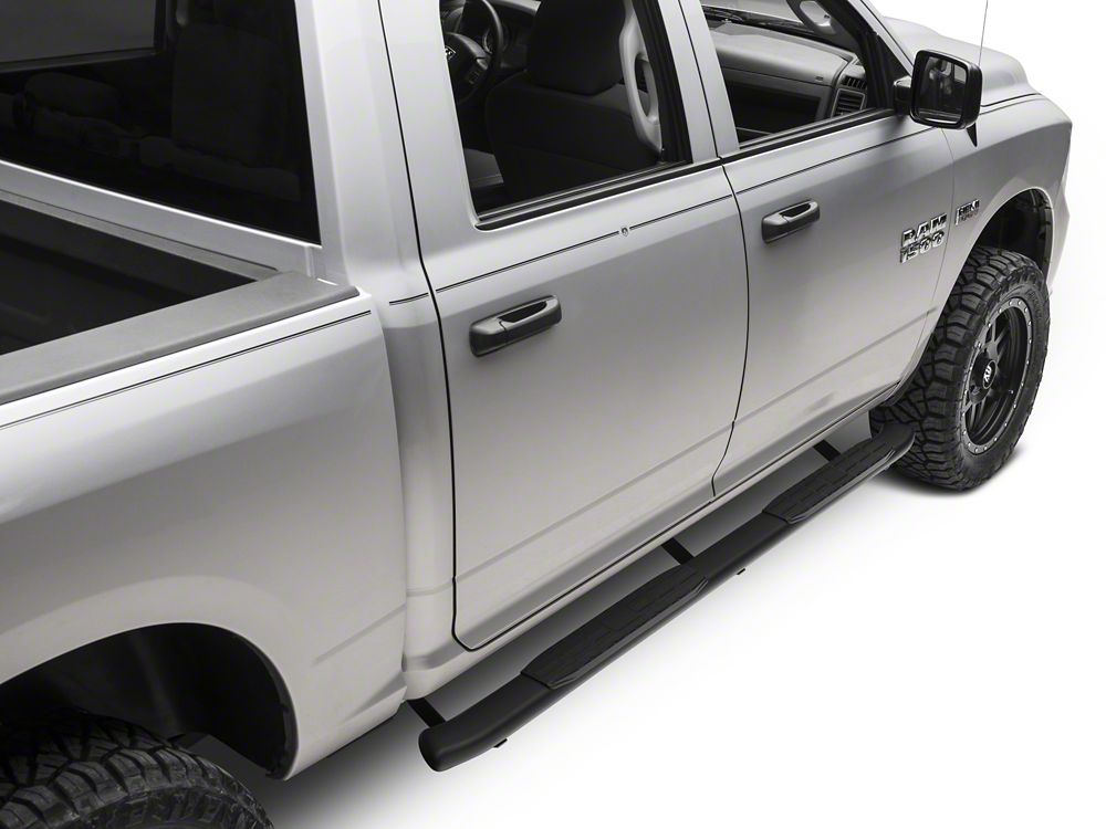 Barricade Pinnacle 4-Inch Oval Bent End Side Step Bars; Textured Black (09-18 RAM 1500 Quad Cab, Crew Cab)