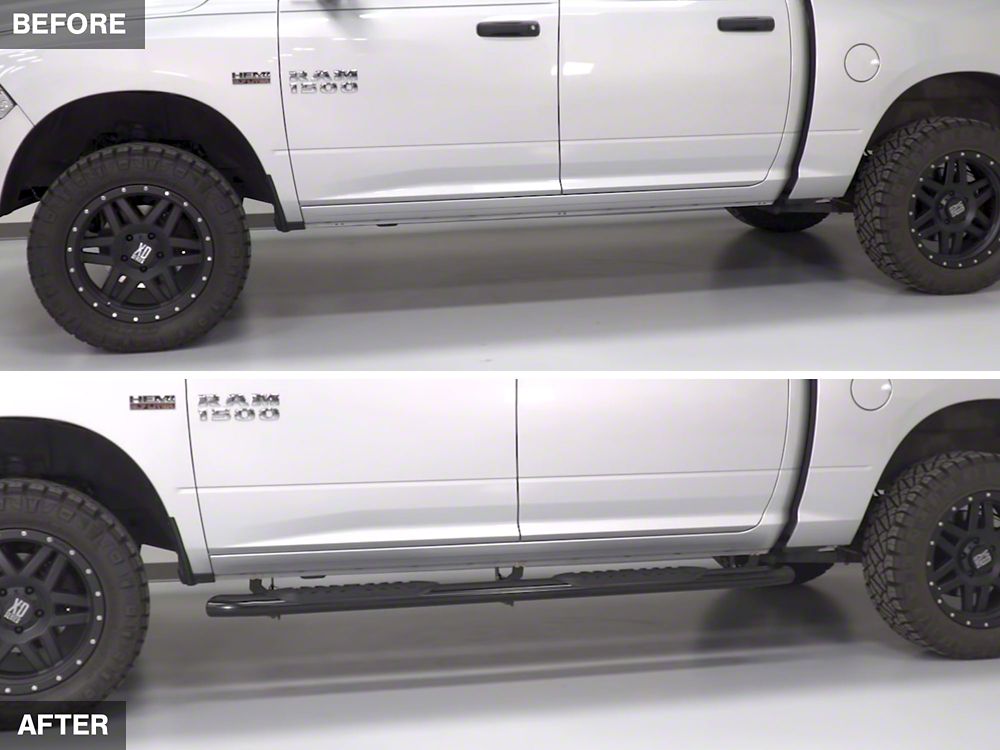 Barricade 5-Inch Oval Bent End Side Step Bars; Black (09-18 RAM 1500 Quad Cab, Crew Cab)