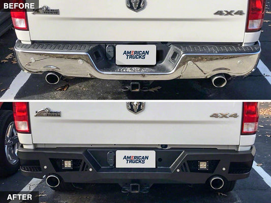 Barricade Extreme HD Rear Bumper with LED Spot Lights; Textured Black (09-18 RAM 1500)