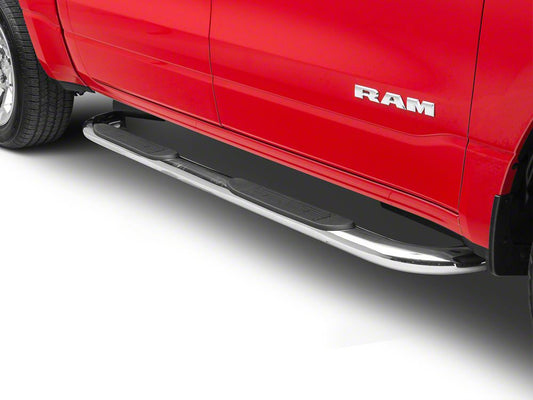 Barricade 4-Inch Oval Bent End Side Step Bars; Stainless Steel (19-25 RAM 1500 Crew Cab)