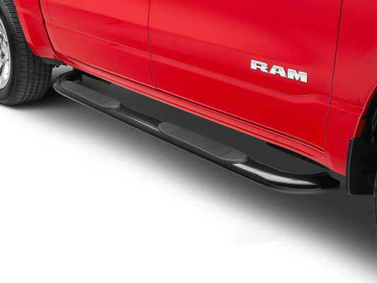 Barricade 4-Inch Oval Bent End Side Step Bars; Black (19-25 RAM 1500 Crew Cab)