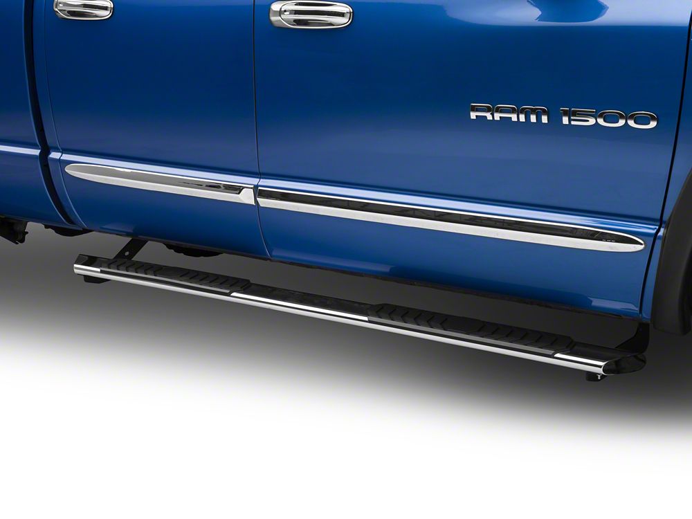 Barricade 4-Inch Flat Oval Running Boards; Stainless Steel (02-08 RAM 1500 Quad Cab)