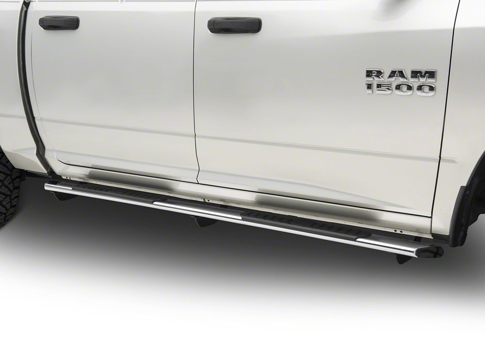Barricade 4-Inch Flat Oval Running Boards; Stainless Steel (09-18 RAM 1500 Crew Cab)
