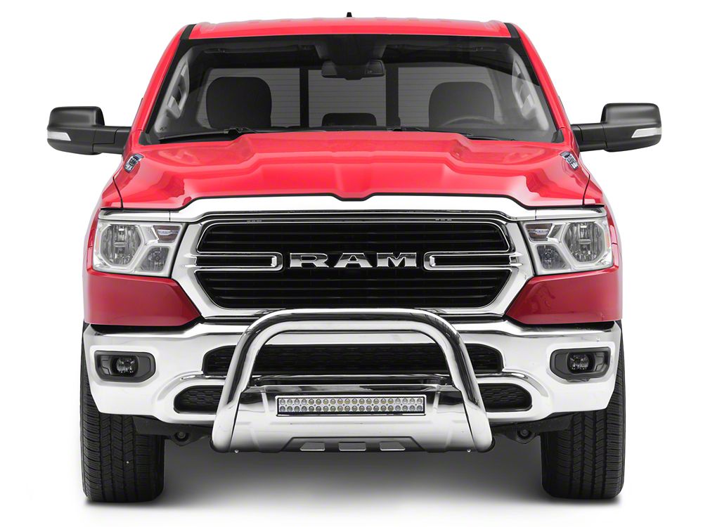 Barricade 3.50-Inch Oval Bull Bar with Skid Plate and 20-Inch LED Light Bar; Stainless Steel (19-24 RAM 1500, Excluding Rebel & TRX)