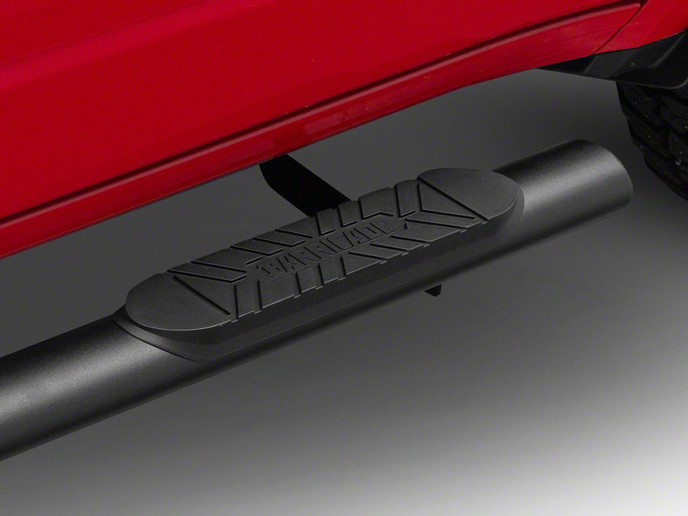 Barricade E-Series 4-Inch Oval Straight End Side Step Bars; Textured Black (19-25 RAM 1500 Crew Cab)