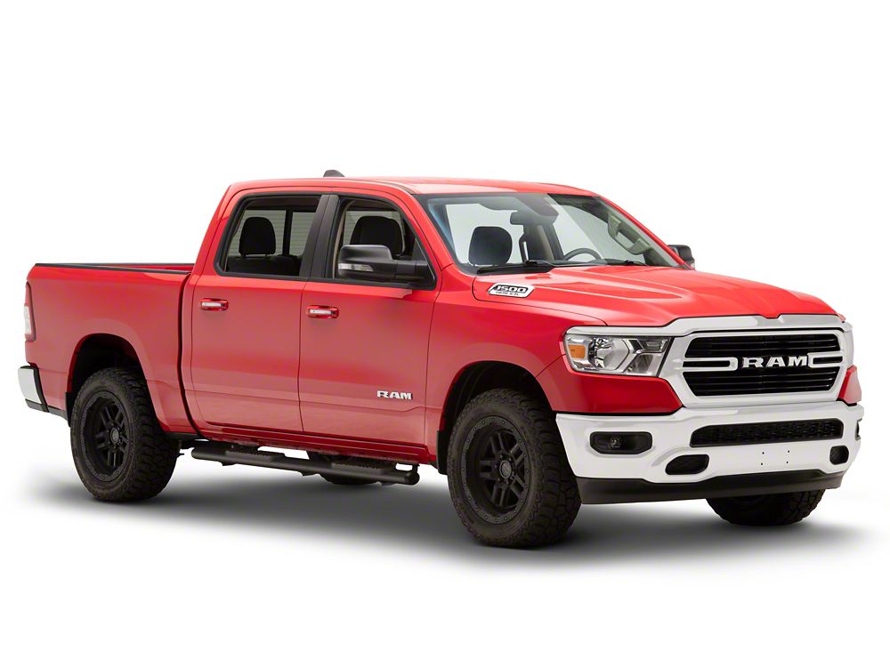 Barricade E-Series 4-Inch Oval Straight End Side Step Bars; Textured Black (19-25 RAM 1500 Crew Cab)