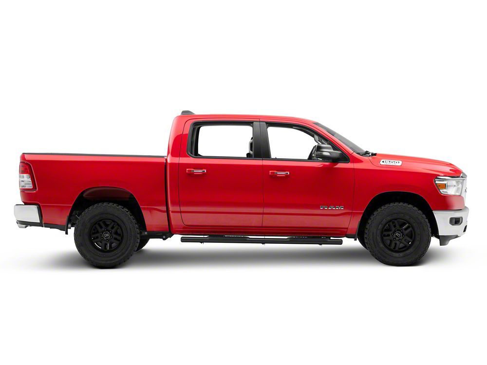 Barricade E-Series 4-Inch Oval Straight End Side Step Bars; Textured Black (19-25 RAM 1500 Crew Cab)