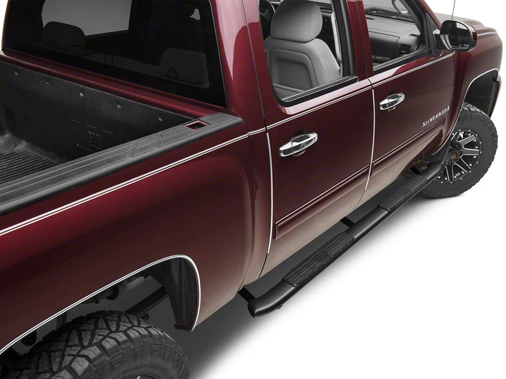 Barricade Pinnacle 4-Inch Oval Bent End Side Step Bars; Body Mount; Black (07-13 Silverado 1500 Extended Cab, Crew Cab)