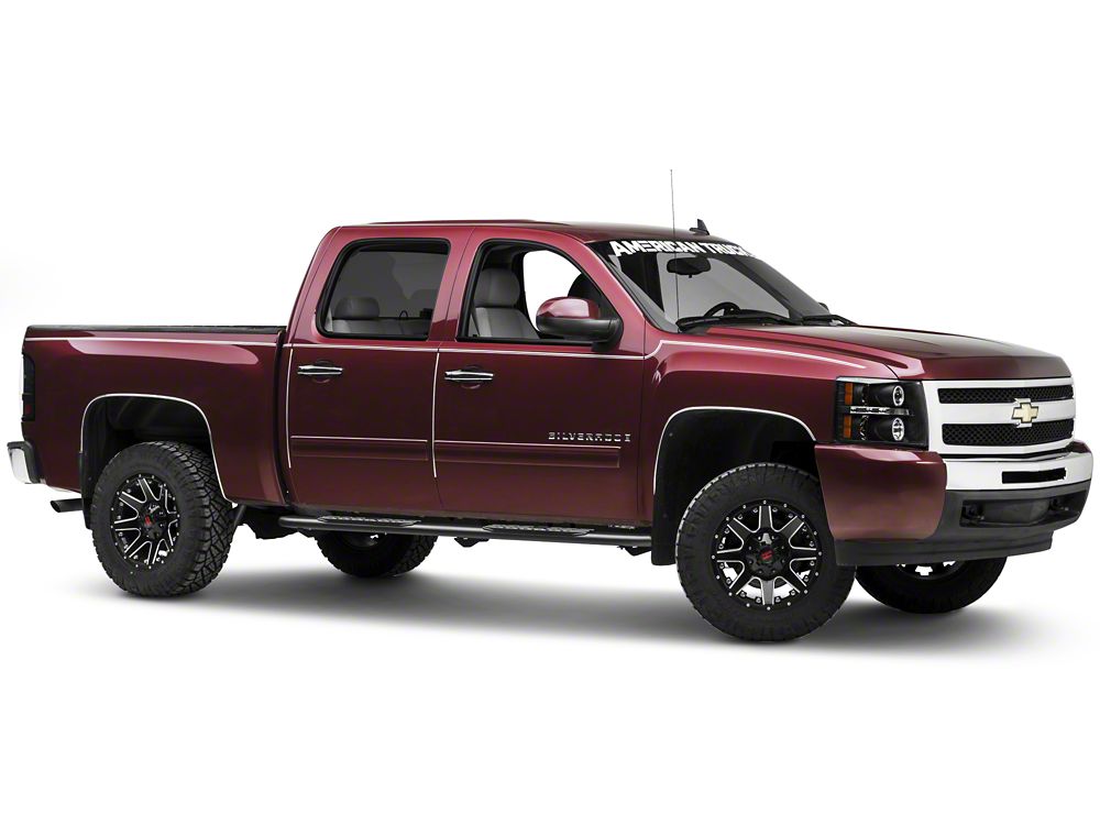 Barricade Pinnacle 4-Inch Oval Bent End Side Step Bars; Body Mount; Black (07-13 Silverado 1500 Extended Cab, Crew Cab)