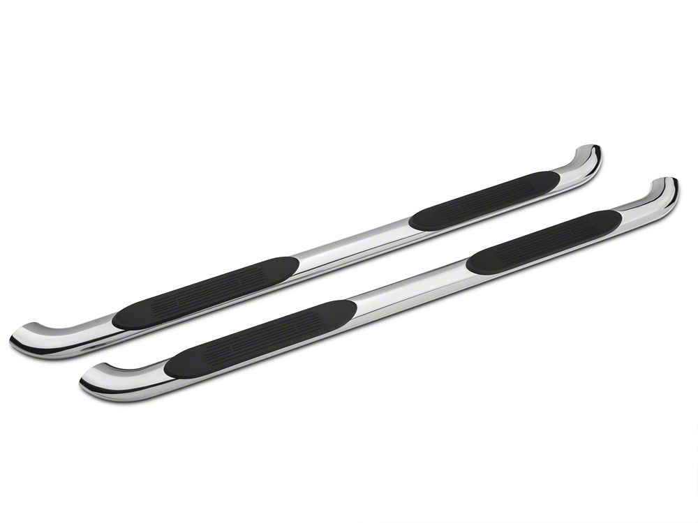 Barricade 4-Inch Oval Bent End Side Step Bars; Rocker Mount; Stainless Steel (07-13 Silverado 1500)