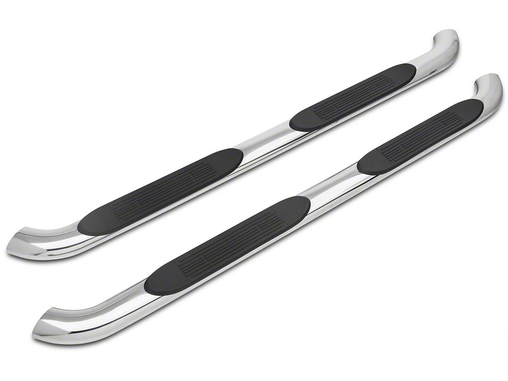 Barricade 4-Inch Oval Bent End Side Step Bars; Rocker Mount; Stainless Steel (14-18 Silverado 1500)