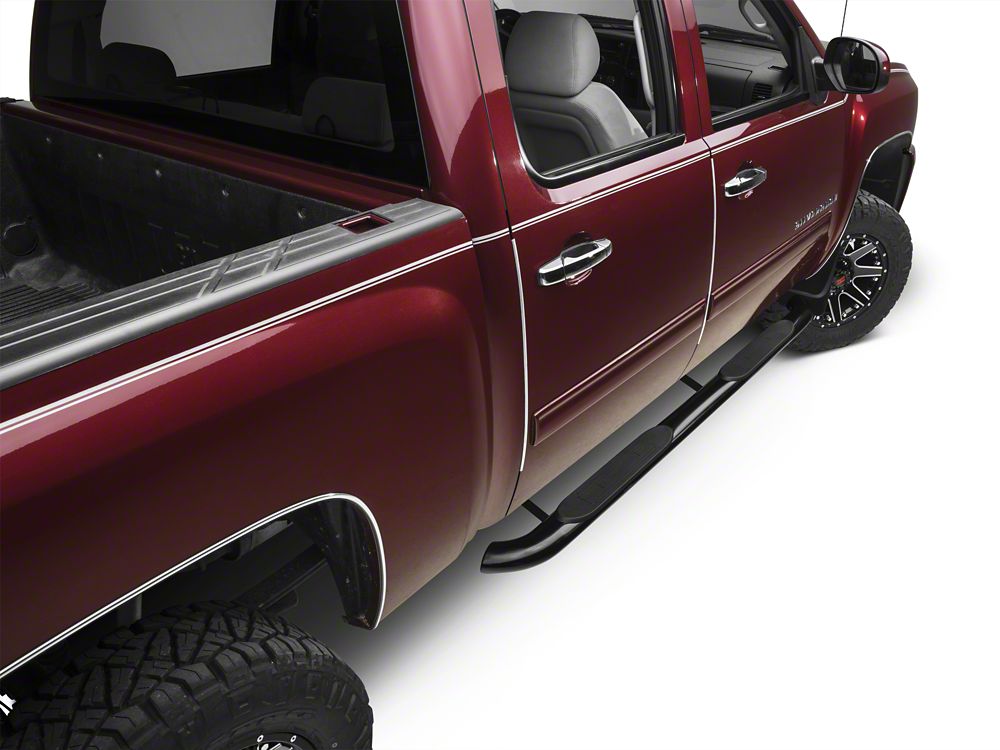 Barricade 4-Inch Oval Bent End Side Step Bars; Rocker Mount; Black (07-13 Silverado 1500)