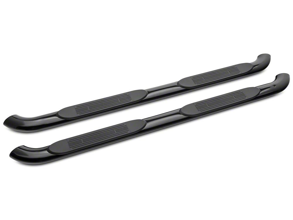 Barricade 4-Inch Oval Bent End Side Step Bars; Rocker Mount; Black (14-18 Silverado 1500)
